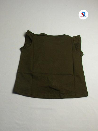 Girls Half Sleeve Knot Top Olive Color