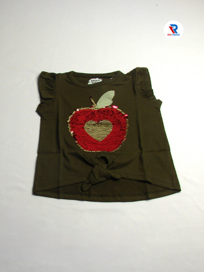 Girls Half Sleeve Knot Top Olive Color