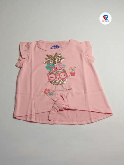 Girls Half Sleeve Knot Top Pink Color