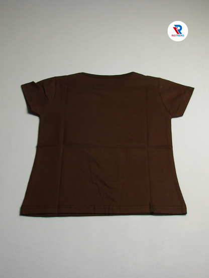 Girls Cotton Half Sleeve T-Shirt Brown Color