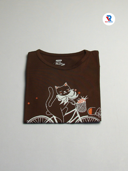 Girls Cotton Half Sleeve T-Shirt Brown Color