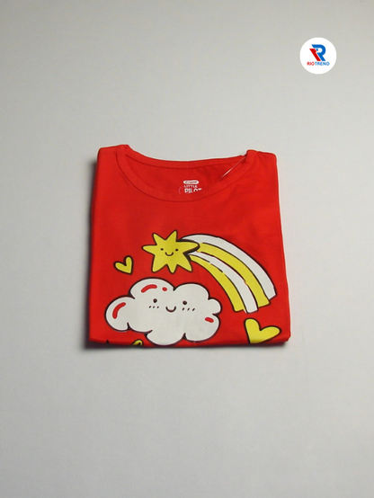 Girls Cotton Half Sleeve T-Shirt Red Color