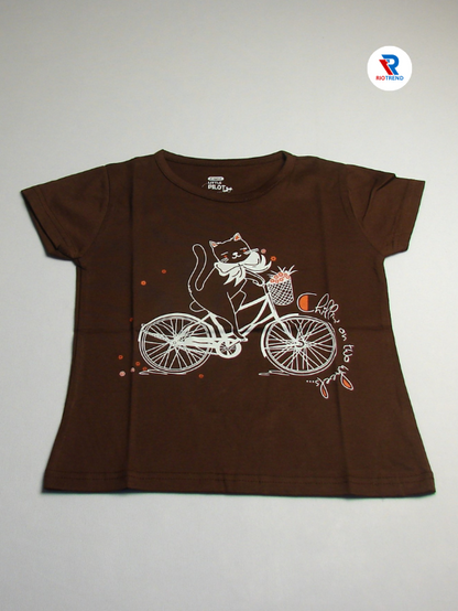 Girls Cotton Half Sleeve T-Shirt Brown Color