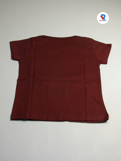 Girls Cotton Half Sleeve T-Shirt Maroon Color