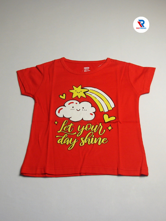 Girls Cotton Half Sleeve T-Shirt Red Color