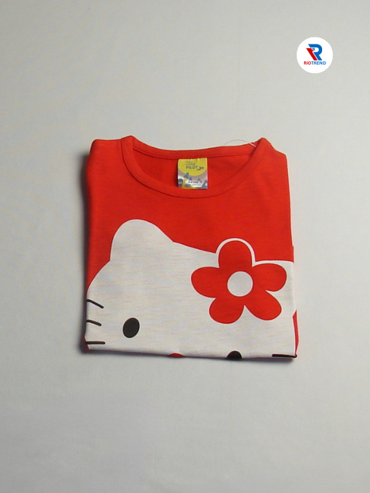 Girls Cotton Half Sleeve Red Color with Design T-Shirt