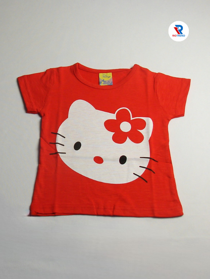 Girls Cotton Half Sleeve Red Color with Design T-Shirt