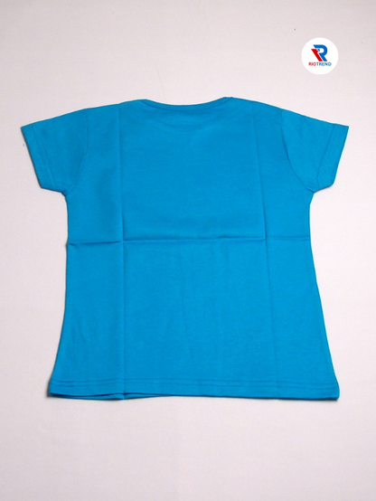 Girls Cotton T-Shirt Half Sleeve Cerulean Blue