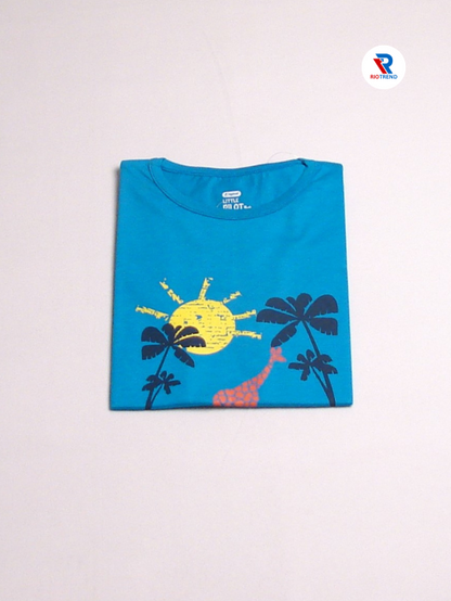 Girls Cotton T-Shirt Half Sleeve Cerulean Blue