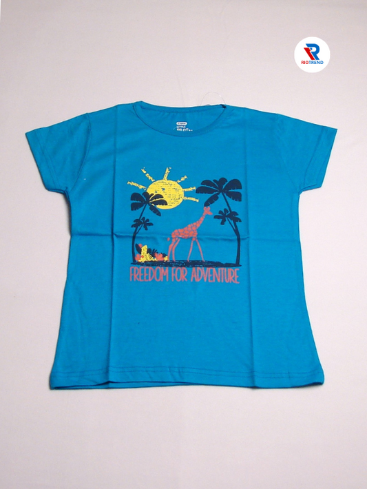 Girls Cotton T-Shirt Half Sleeve Cerulean Blue