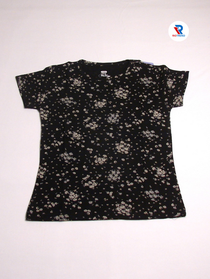 Girls Cotton T-Shirt Half Sleeve Raisin Black