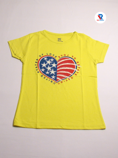 Girls Cotton T-Shirt Half Sleeve Bright Yellow