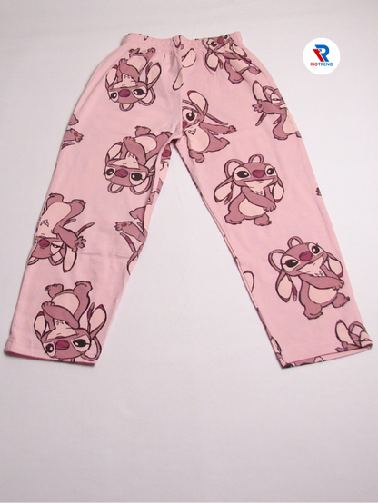 Girls Set Cotton T-Shirt and Pant Dark Burgundy and Blossom Pink