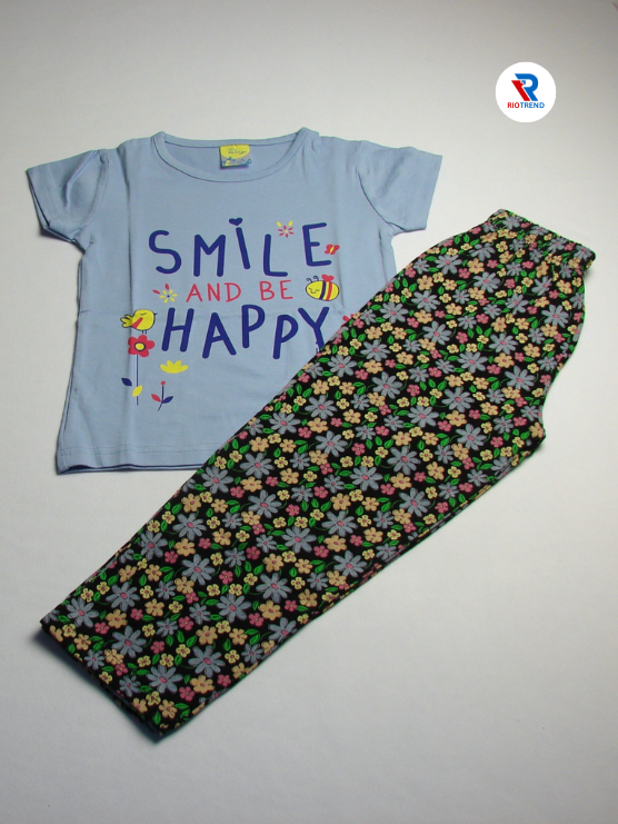 Girls Set Cotton T-Shirt and Pant Light Blue Color