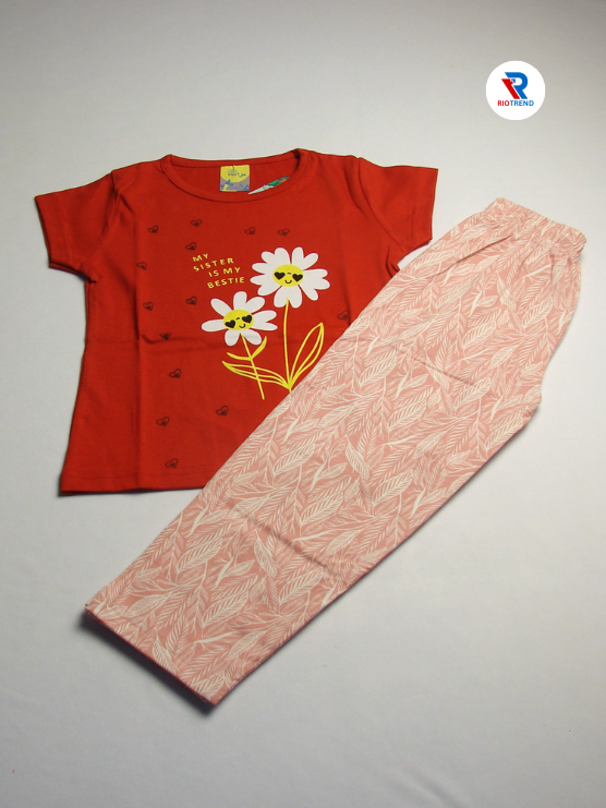 Girls Set Cotton T-Shirt and Pant Red Color