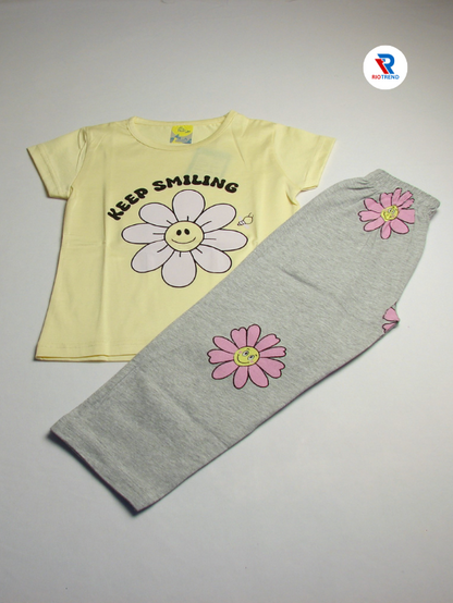 Girls Set Cotton T-Shirt and Pant Yellow Color