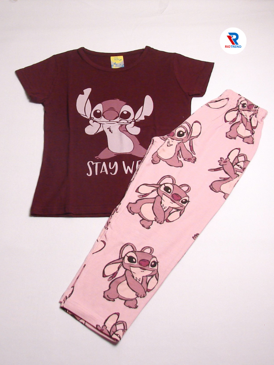 Girls Set Cotton T-Shirt and Pant Dark Burgundy and Blossom Pink