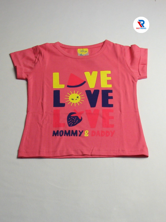 Girls Cotton T-Shirt and Pant Set in Red and Light Pink Color