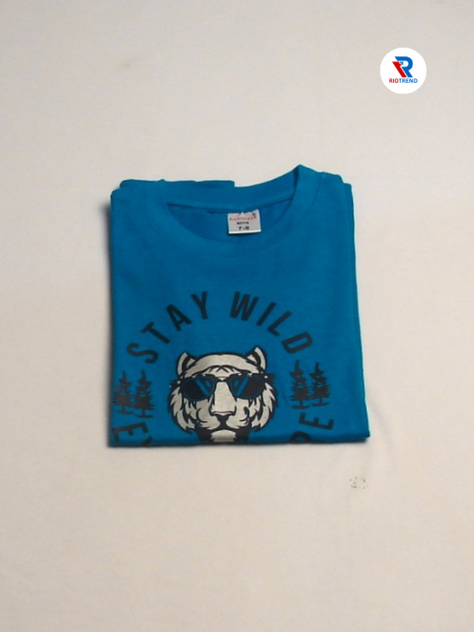 Boys' Cotton Half Sleeve T-Shirt Blue & White