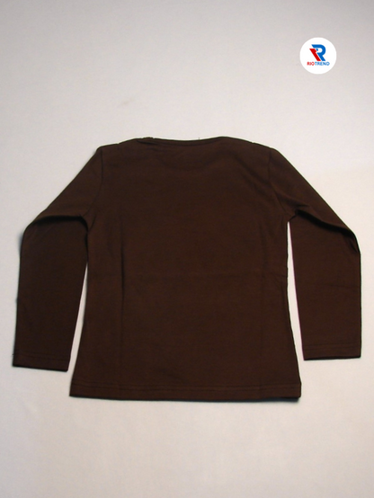 Girls Cotton Full Sleeve T-Shirt Coffee Color