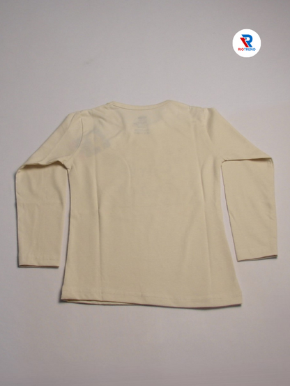 Girls Cotton Full Sleeve T-Shirt Cream Color