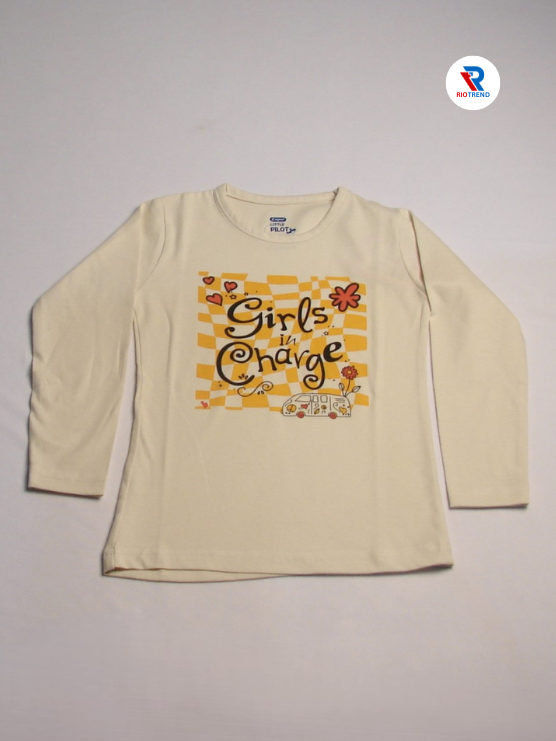 Girls Cotton Full Sleeve T-Shirt Cream Color