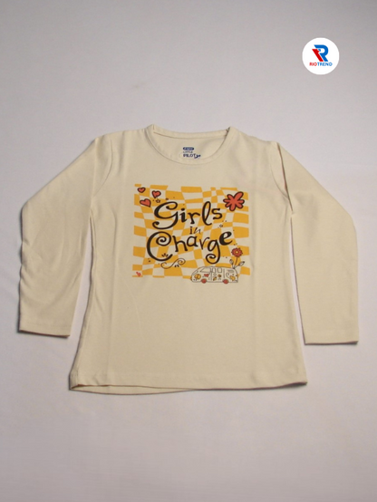 Girls Cotton Full Sleeve T-Shirt Cream Color