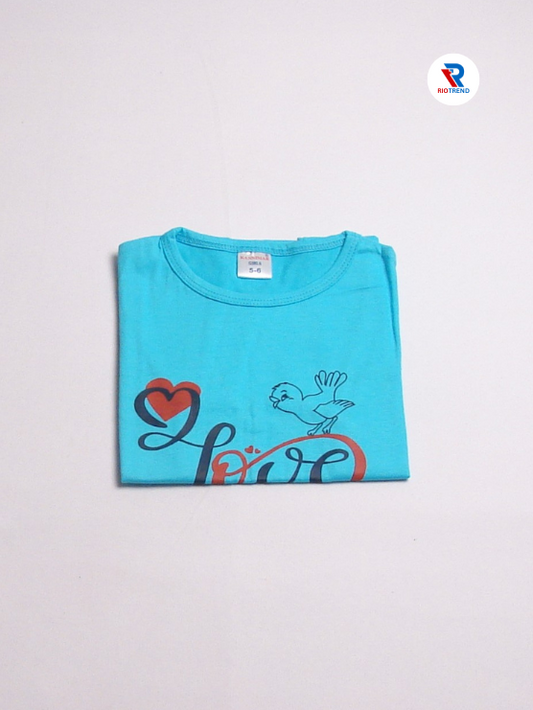 Girls Cotton Half Sleeve T-Shirt Cyan