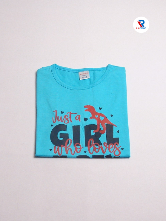 Girls Cotton Half Sleeve T-Shirt Cyan Color