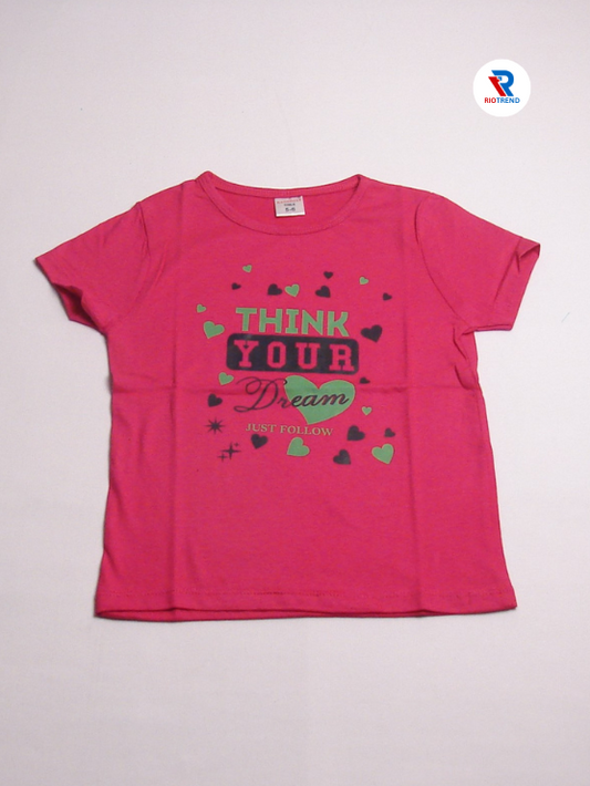 Girls Cotton Half Sleeve T-Shirt Dark Pink