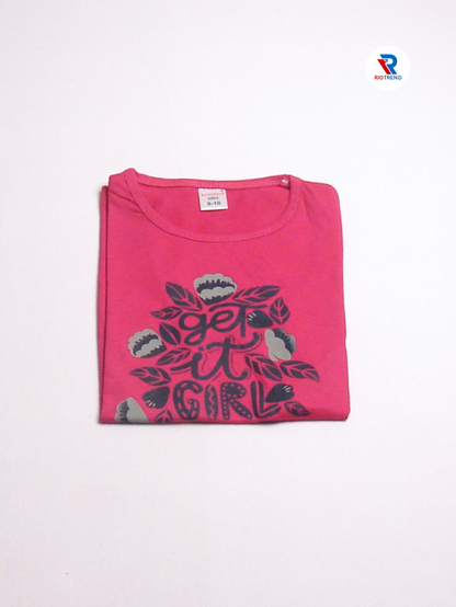 Girls Cotton Half Sleeve T-Shirt Dark Pink Color