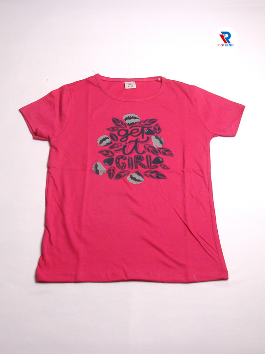 Girls Cotton Half Sleeve T-Shirt Dark Pink Color