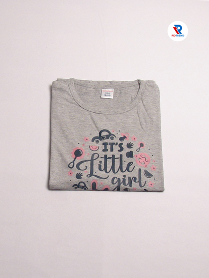 Girls Cotton Half Sleeve T-Shirt Gray Color