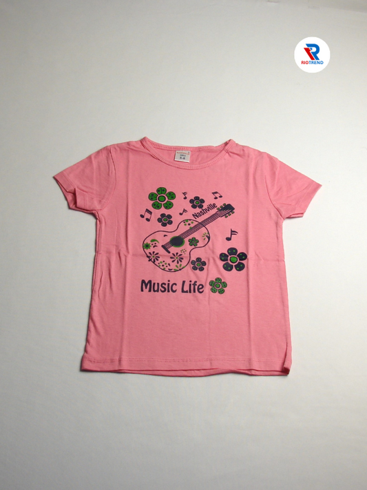 Girls Cotton Half Sleeve T-Shirt Pink