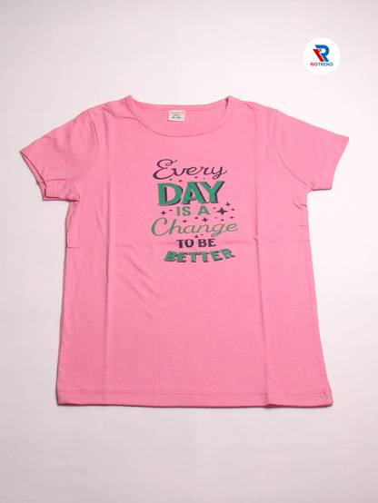 Girls Cotton Half Sleeve T-Shirt Pink Color