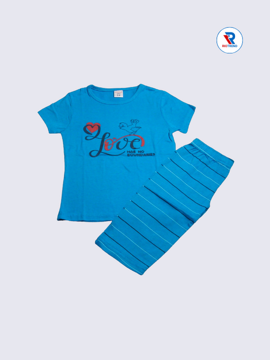 Girls 3/4th Set 05-12Yrs in Light Blue Color - RioTrend