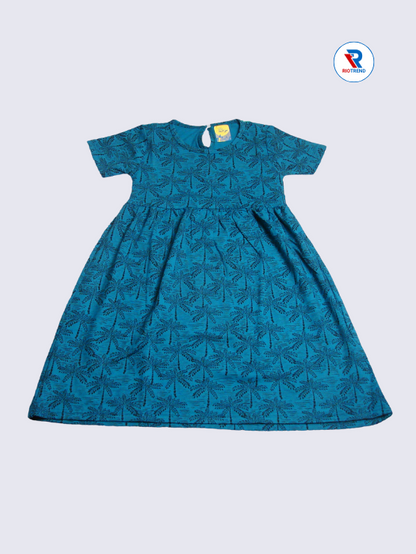 Girls Frock Sleeve 07-10yrs in Dark Sky Blue Color(Front)-RioTrend
