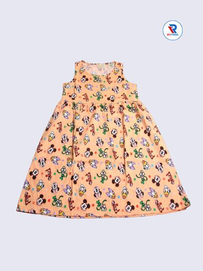 Girls Frock Sleeveless 09-10yrs in Apricot Color(Front)-RioTrend