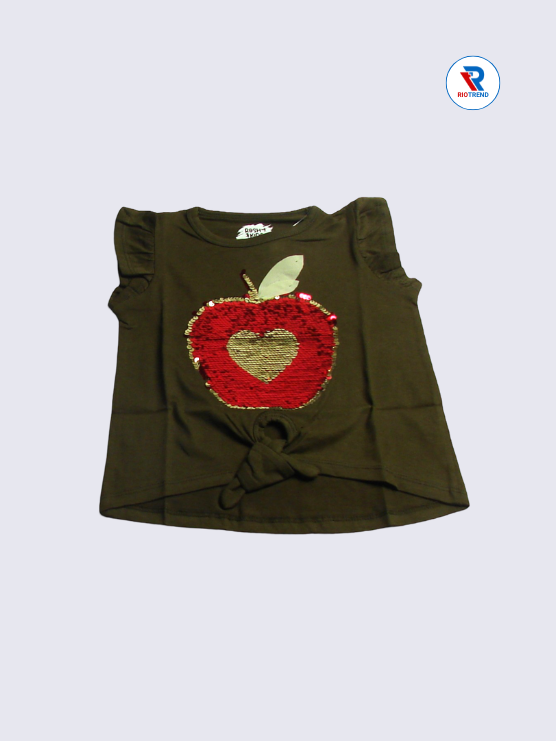Girls Knot Top 02 to 10yrs in Olive Color (Front)-RioTrend