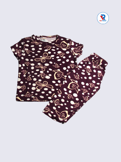 Girls Pyjama Set 01-12yrs in Maroon Color - RioTrend