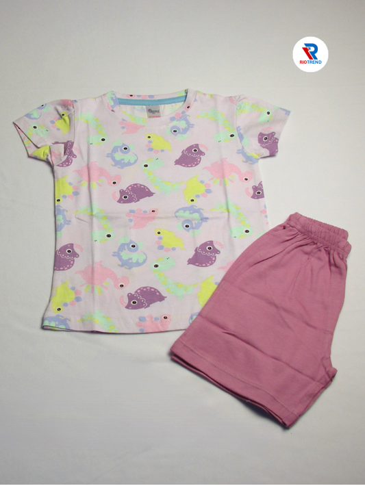 Girls Set 100% Cotton Light Yellow with Design T-Shirt and Trouser