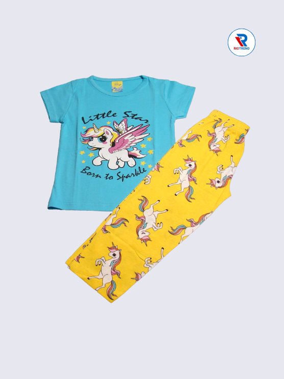 Girls Set Cotton 03-14Yrs Cyan and Yellow Color - RioTrend