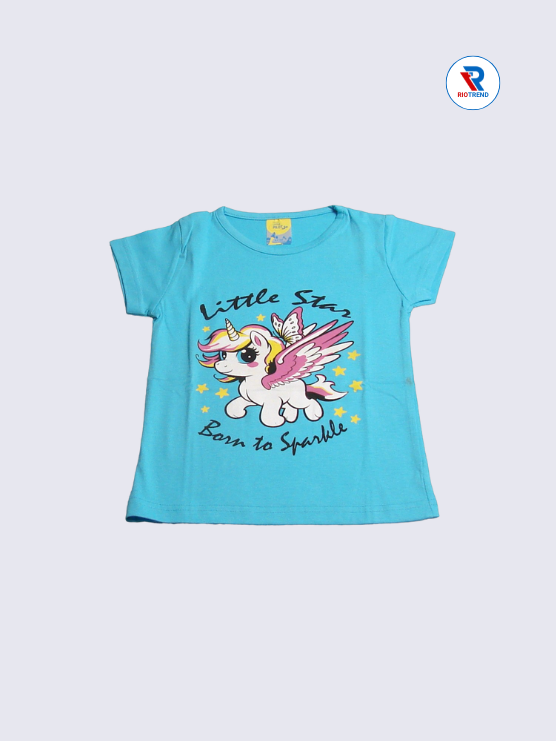 Girls T-Shirt Cotton 03-14Yrs Cyan and Yellow Color - RioTrend