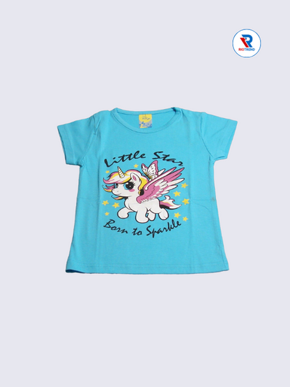 Girls T-Shirt Cotton 03-14Yrs Cyan and Yellow Color - RioTrend