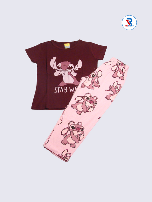 Girls Set Cotton 05-06Yrs Dark Burgundy and Blossom Pink - RioTrend
