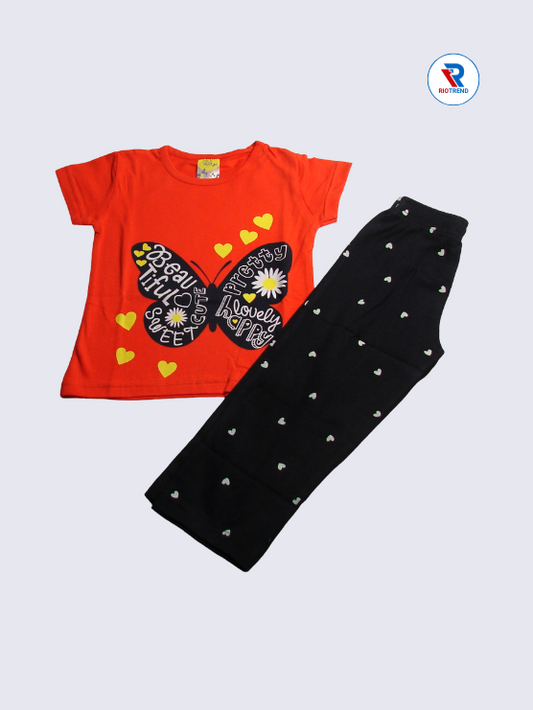 Girls Set Cotton 02-12Yrs Red and Black Color - RioTrend