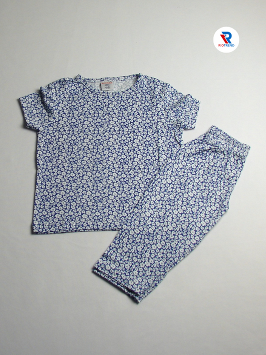 Girl's Cotton Pyjama Set Blue Color