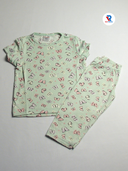 Girl's Cotton Pyjama Set Light Green Color