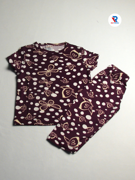 Girl's Cotton Pyjama Set Maroon Color