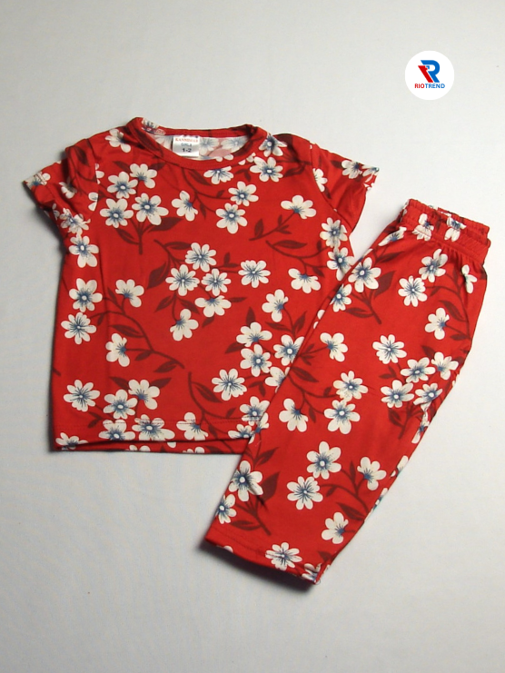 Girl's Cotton Pyjama Set Red Color